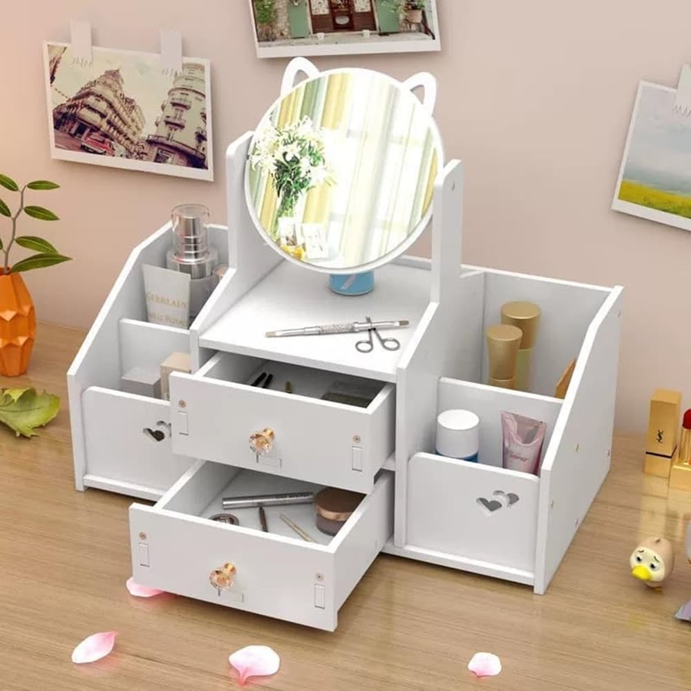 ORGANIZER TRUCCHI MULTIFUNZIONE CON SPECCHIO CASSETTI PER COSMETICI TOELETTA BAGNO CAMERA - 7