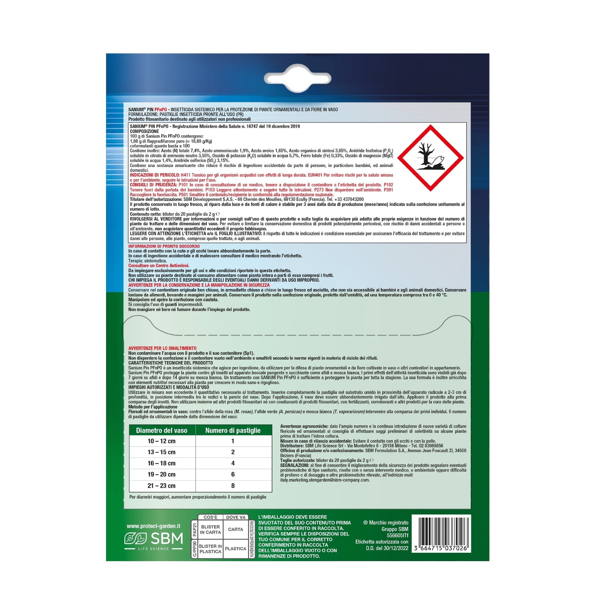 Sanium Pin PFnPO 20 Pastiglie Insetticida Sistemico per la Protezione delle Piante SBM - 2