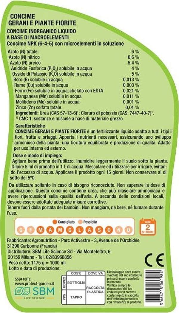 Concime Piante Verdi Lt. 1 Concime Inorganico Liquido NPK 6-4-5 SBM - 2