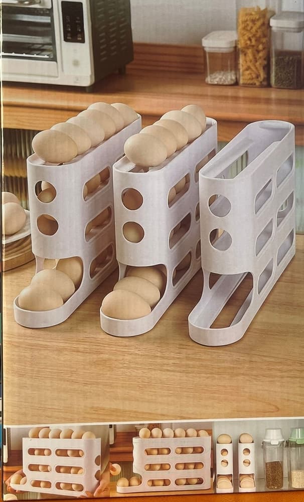 DISPENSER PORTAUOVA ORGANIZZATORE RIPIANO FRIGO CUCINA CONTENITORE UOVO A ROTOLAMENTO - 2