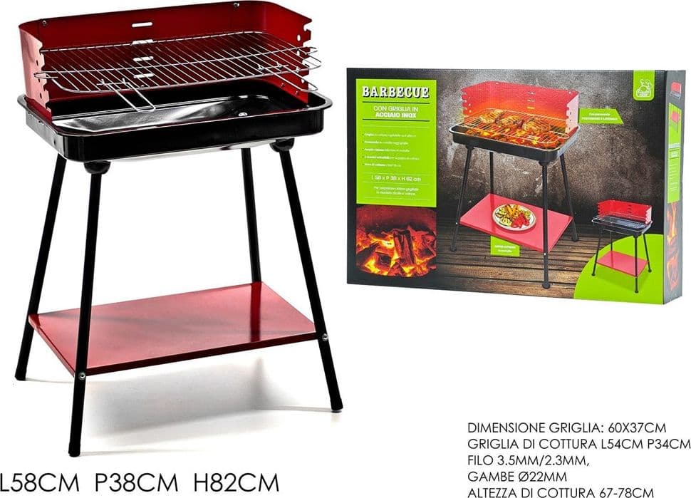 BARBECUE A CARBONELLA CON GRIGLIA REGOLABILE IN ACCIAIO PARAVENTO RIPIANO H82X58X38CM - 7