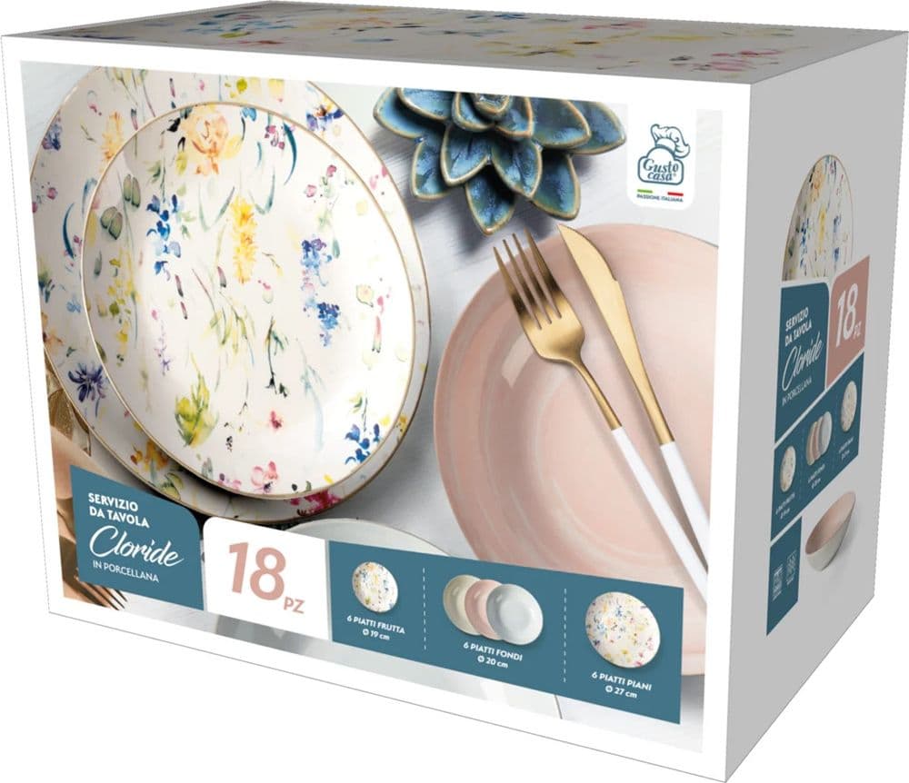 SERVIZIO DA TAVOLA CON PIATTI PIANI FONDI FRUTTA CLORIDE IN PORCELLANA 18 PEZZI CUCINA - 3