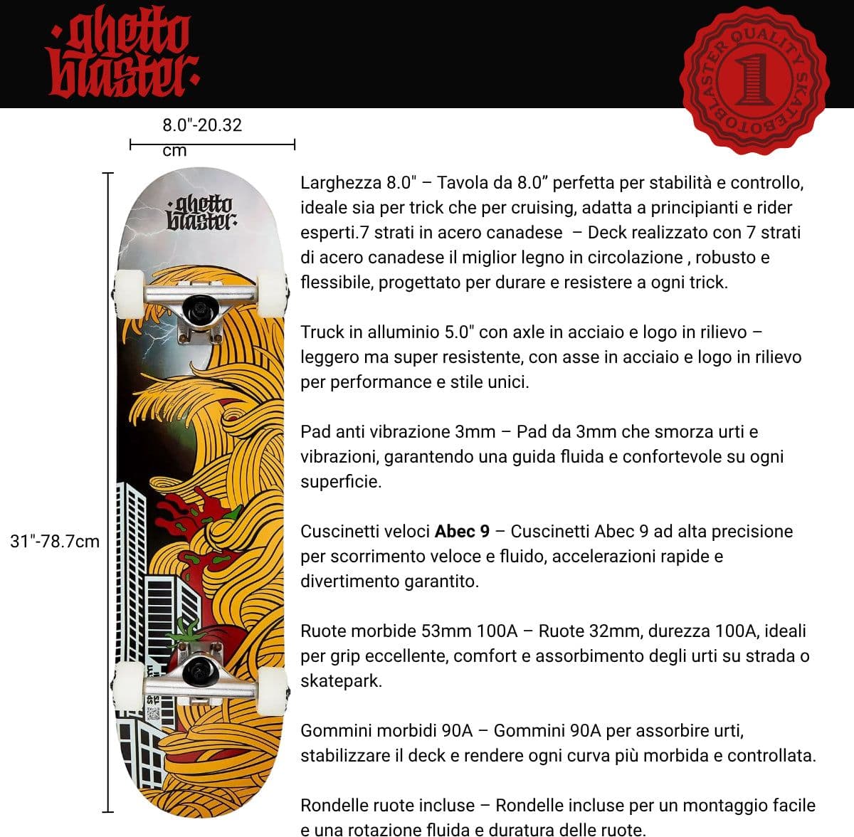 Skateboard Ghettoblaster per iniziare  Tsunami Thuinder  8.0" in Skateboard Glad Store - Genova, commercioVirtuoso.it