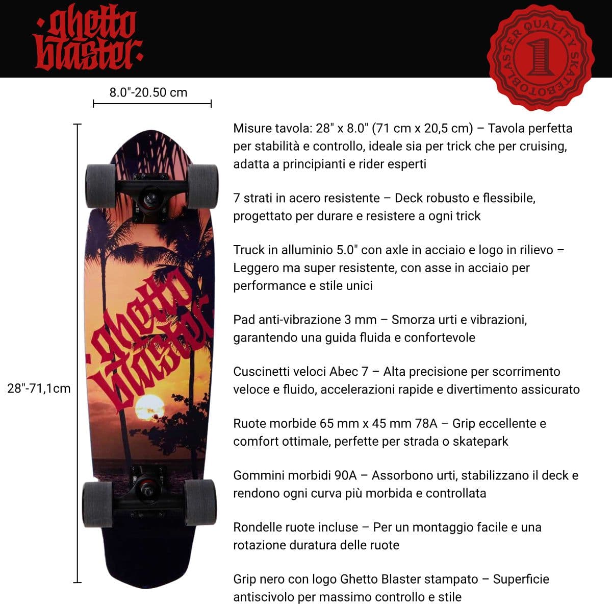 Skateboard Ghettoblaster Cruiser Tropical  28.0" in Skateboard Glad Store - Genova, commercioVirtuoso.it