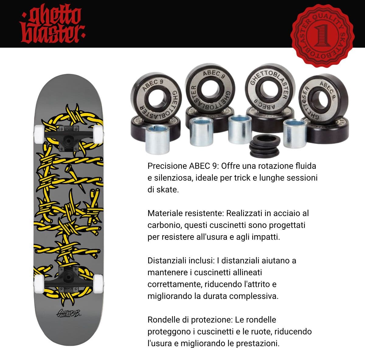 Skateboard Ghettoblaster per iniziare Barded Wire grey 7.87"