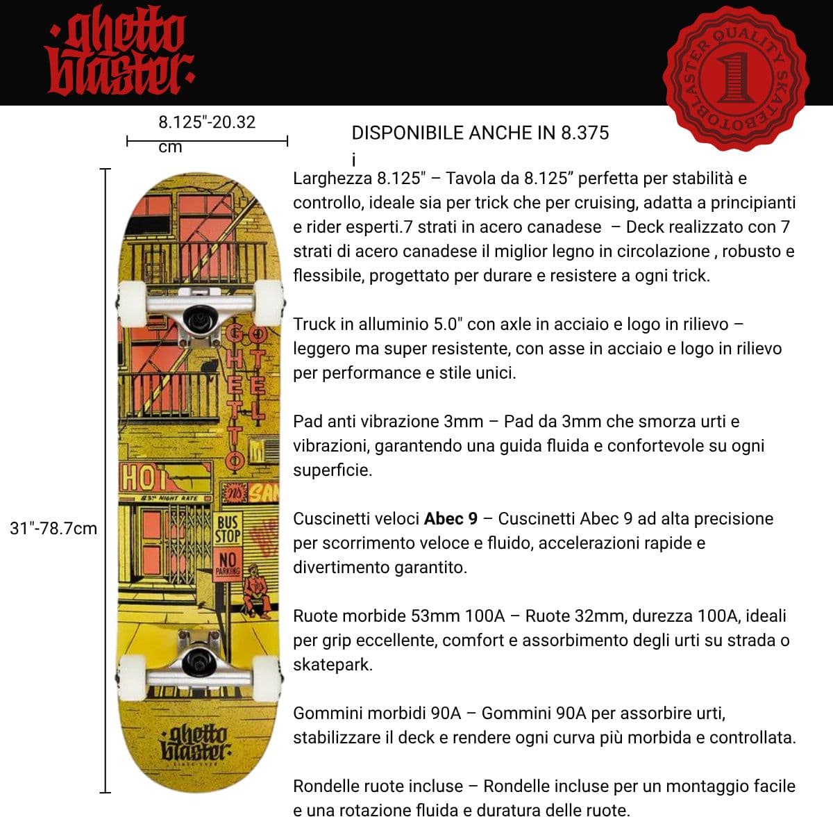 Skateboard Ghettoblaster per iniziare  Hotel Rust  8.375" in Skateboard Glad Store - Genova, commercioVirtuoso.it