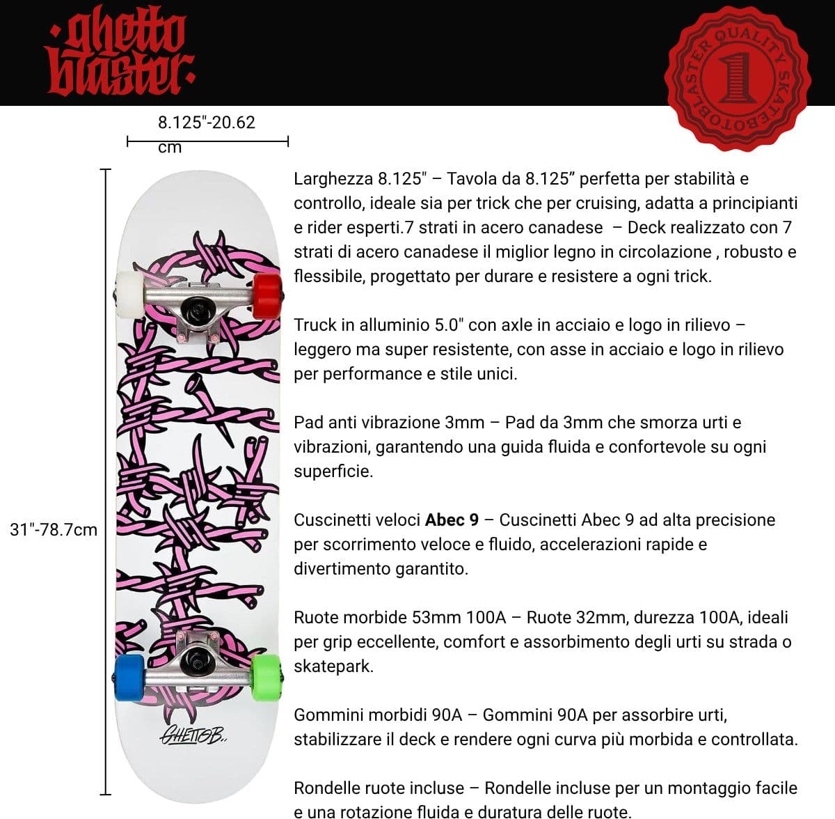 Skateboard Ghettoblaster per iniziare Barded Wire Pink 8.125"