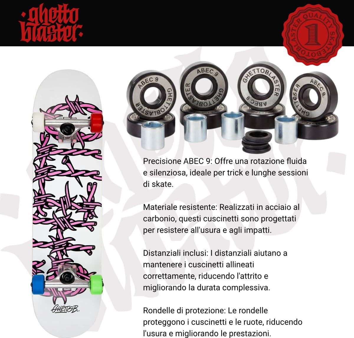 Skateboard Ghettoblaster per iniziare Barded Wire Pink 8.125"