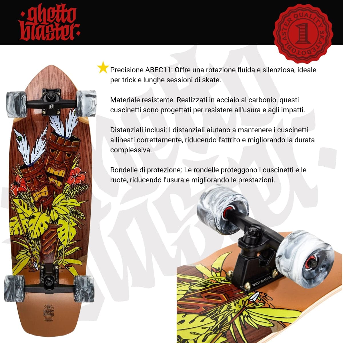 Skateboard Ghettoblaster Surfskate Tiki Token Mogano  32" 9.875" in Skateboard Glad Store - Genova, commercioVirtuoso.it