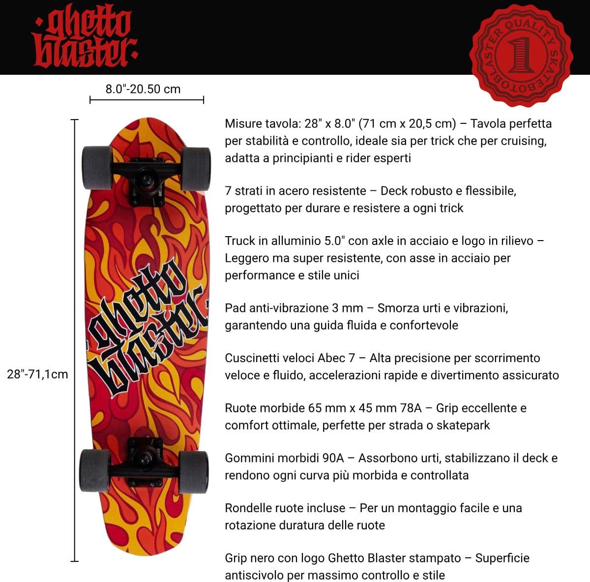 Skateboard Ghettoblaster Cruiser Flame 28.0"