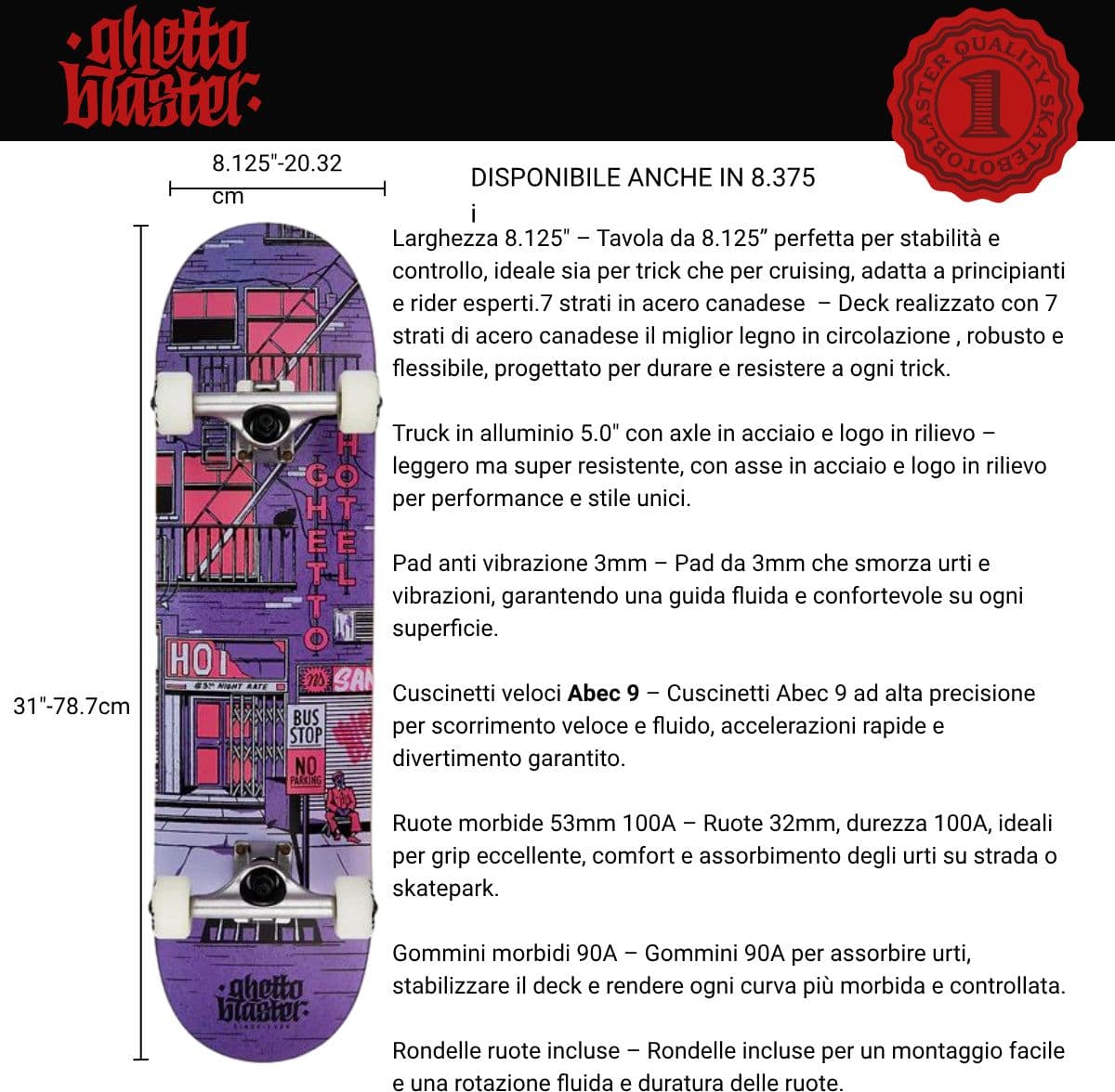 Skateboard Ghettoblaster per iniziare  Hotel Pou  8.125" in Skateboard Glad Store - Genova, commercioVirtuoso.it