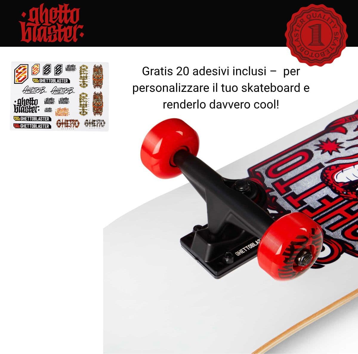 Skateboard Ghettoblaster per iniziare Kobra Red  7.80" in Skateboard Glad Store - Genova, commercioVirtuoso.it