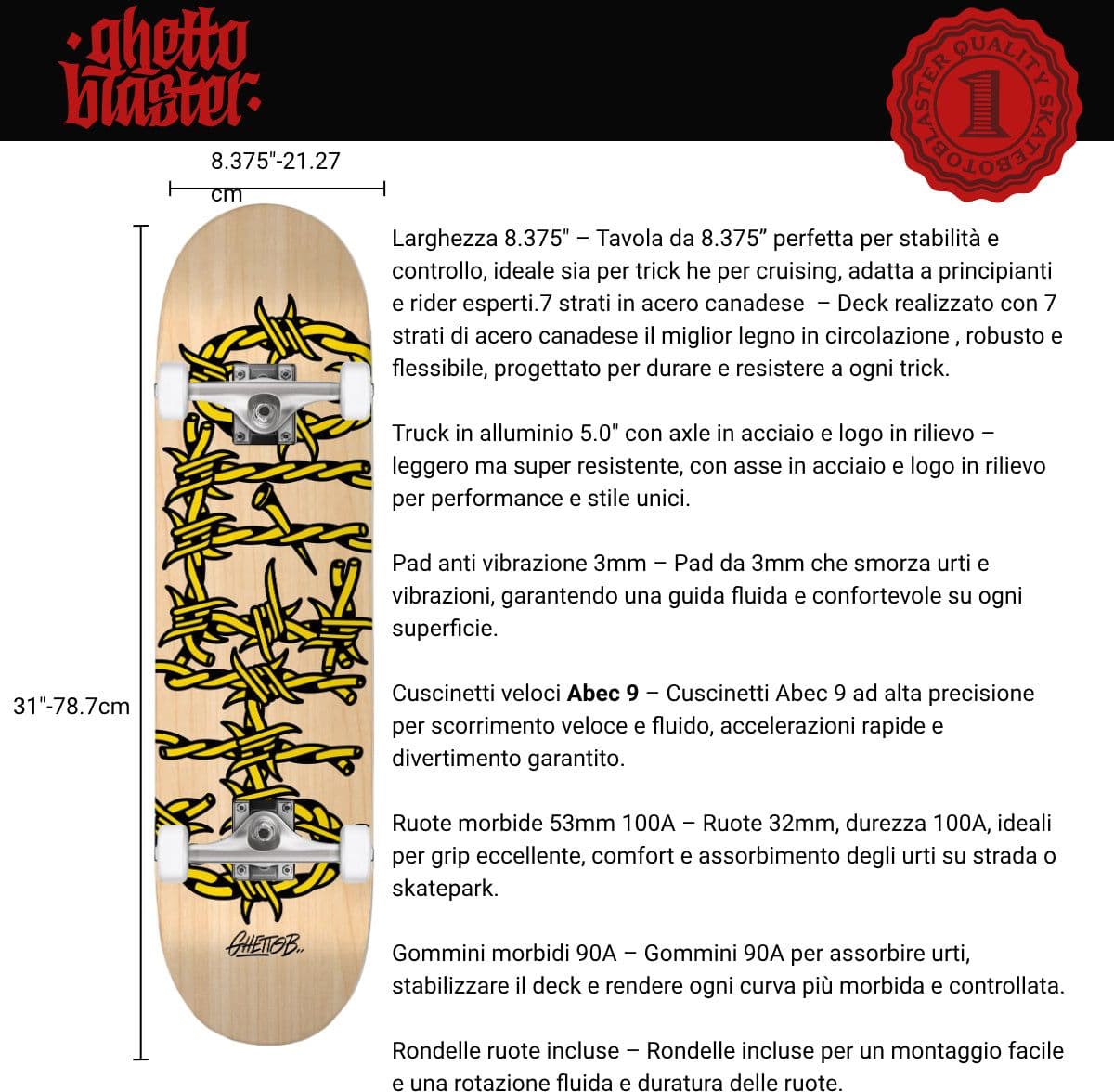Skateboard Ghettoblaster per iniziare Barbed Wire Natural 8.375"