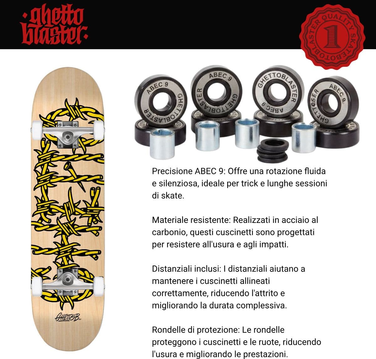 Skateboard Ghettoblaster per iniziare Barbed Wire Natural 8.375"