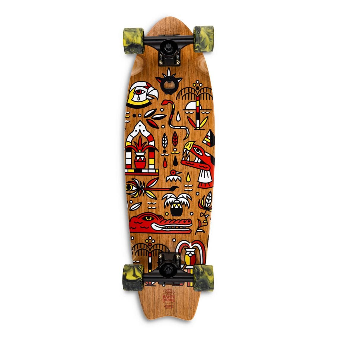 Skateboard Cruiser Ghettoblaster  Teak Geroglific  Fis tail  30" -9" - 13