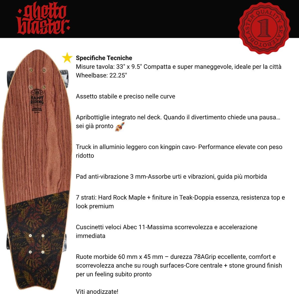 Skateboard Cruiser Ghettoblaster  Mogano Tki Totem Fish Tail  33" -9,5" in Skateboard Glad Store - Genova, commercioVirtuoso.it