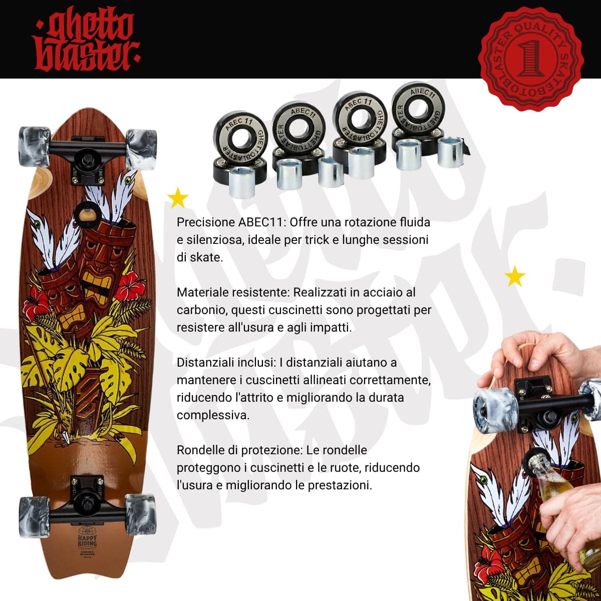 Skateboard Cruiser Ghettoblaster  Mogano Tki Totem Fish Tail  33" -9,5" in Skateboard Glad Store - Genova, commercioVirtuoso.it