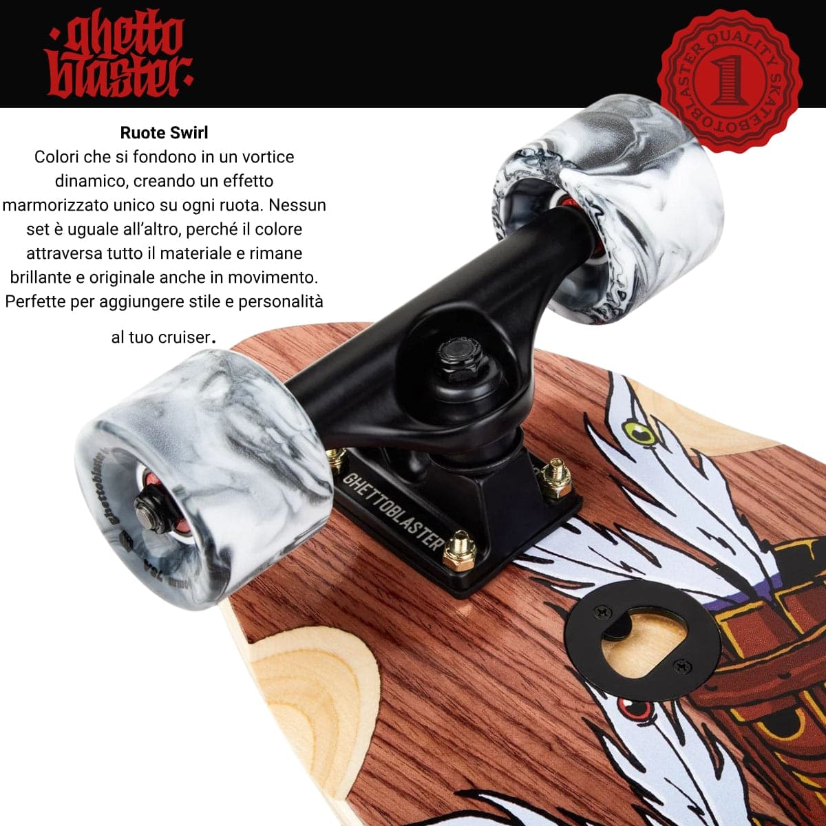 Skateboard Cruiser Ghettoblaster  Mogano Tki Totem Fish Tail  33" -9,5" in Skateboard Glad Store - Genova, commercioVirtuoso.it
