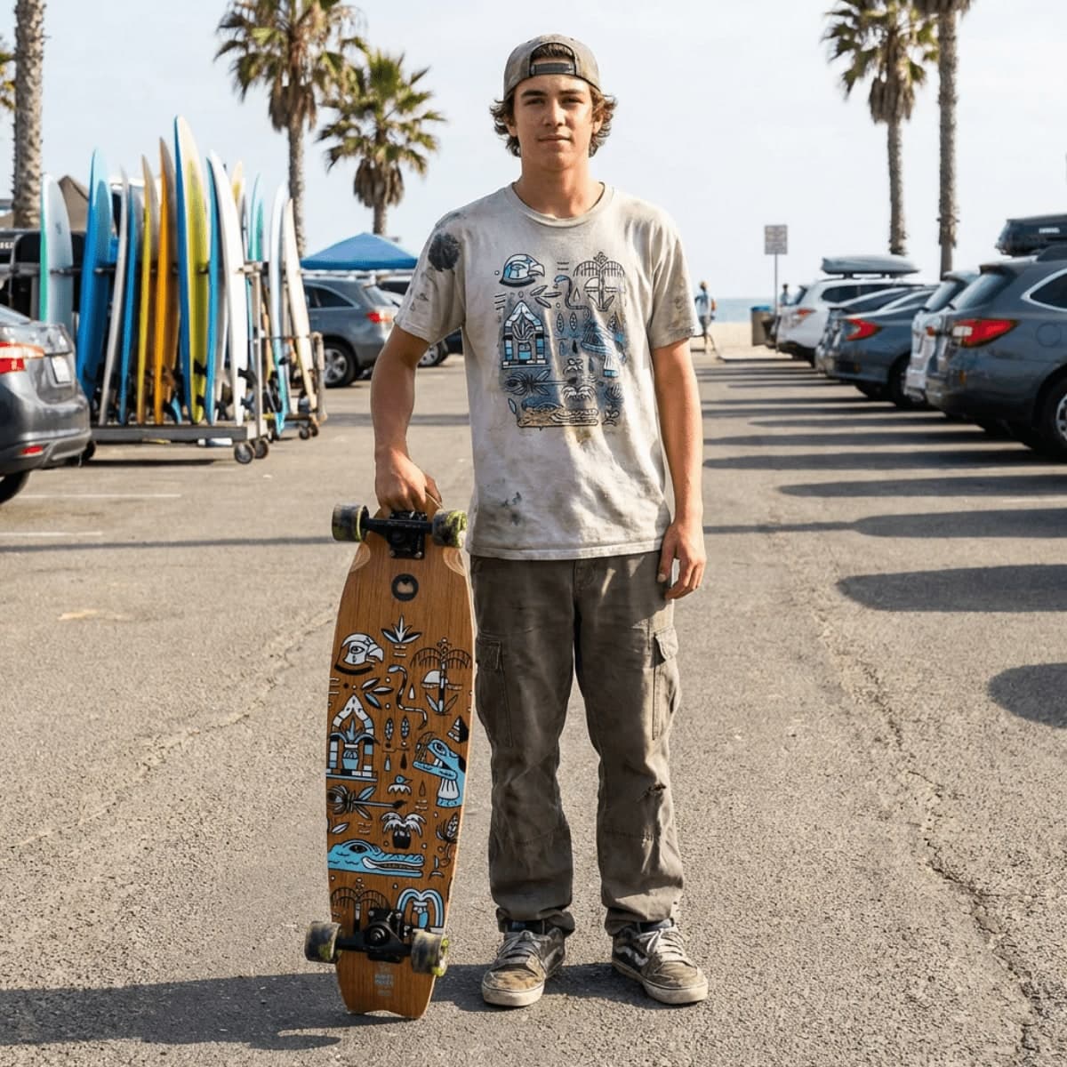 Skateboard Cruiser Ghettoblaster  Teak Geroglific  Fidh tail 33" -9,5" - 11