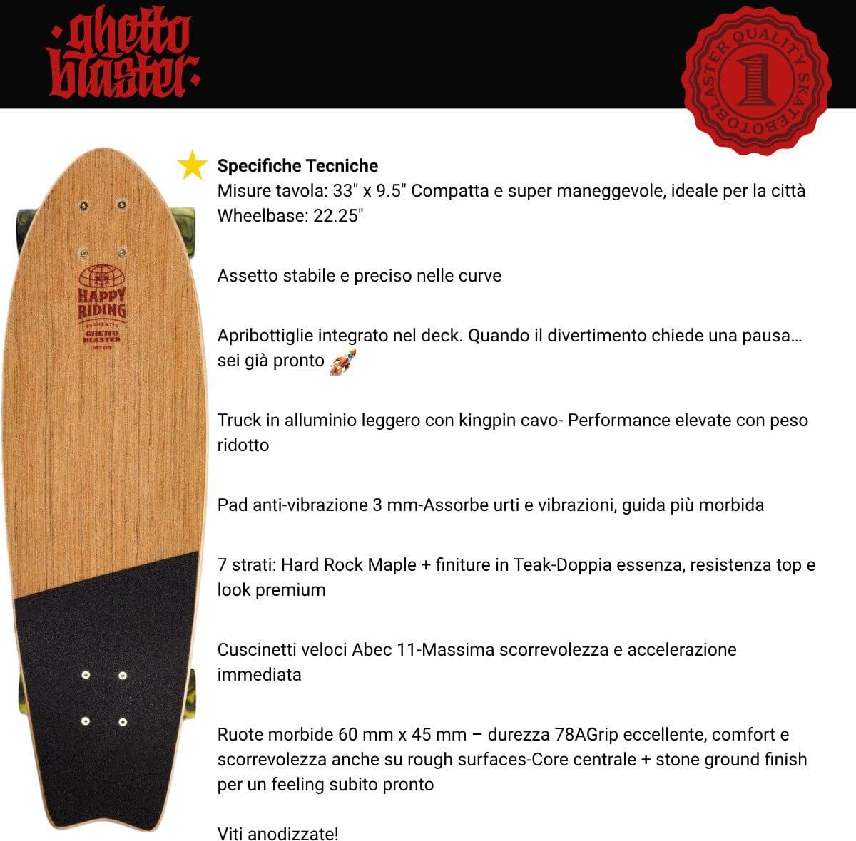 Skateboard Cruiser Ghettoblaster  Teak Geroglific  Fidh tail 33" -9,5" - 3