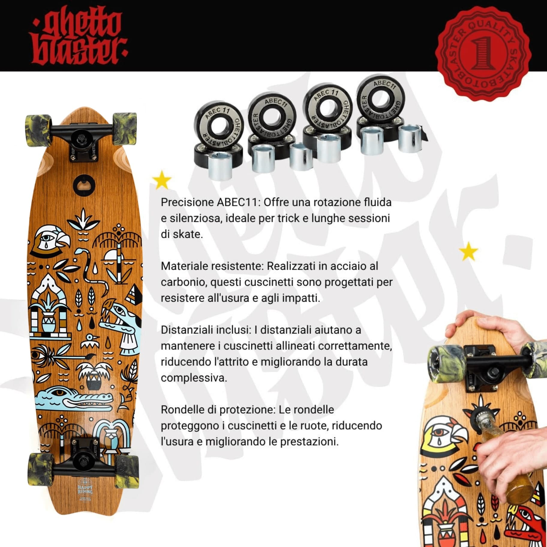 Skateboard Cruiser Ghettoblaster  Teak Geroglific  Fidh tail 33" -9,5" - 4