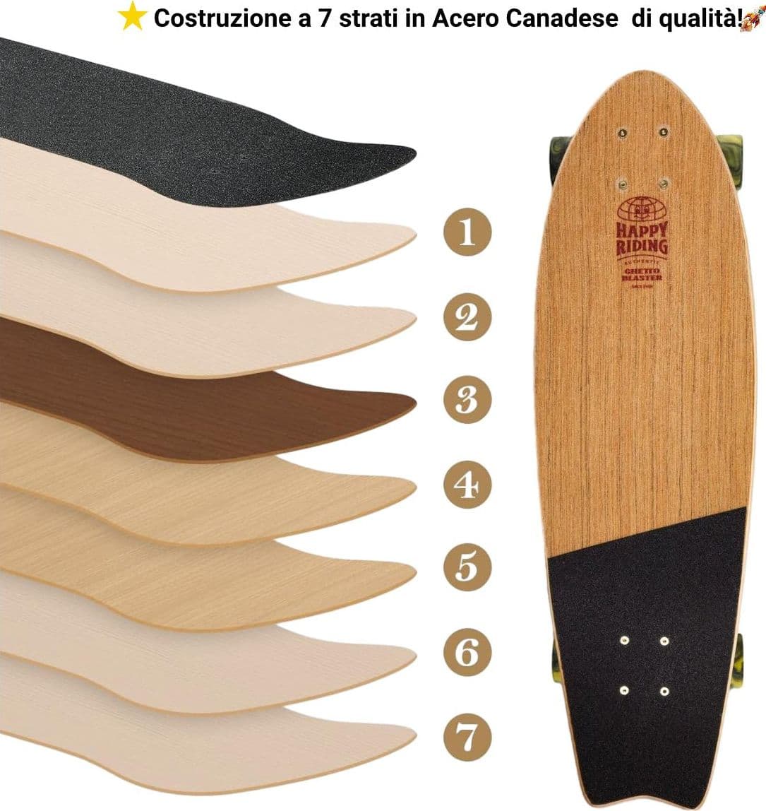 Skateboard Cruiser Ghettoblaster  Teak Geroglific  Fidh tail 33" -9,5" - 5