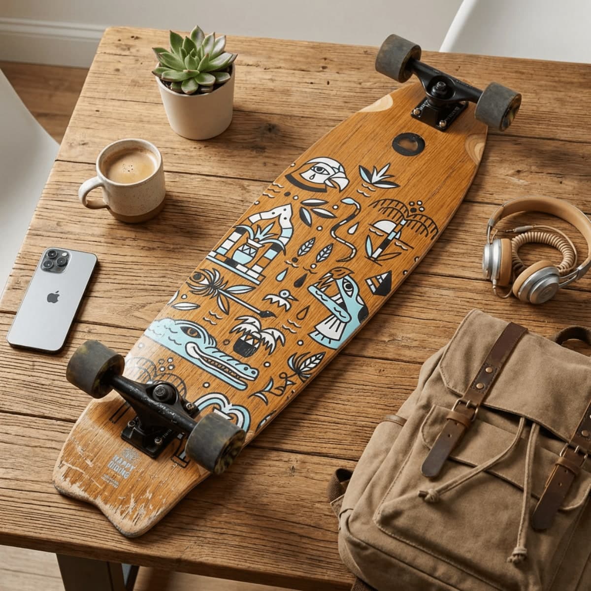 Skateboard Cruiser Ghettoblaster  Teak Geroglific  Fidh tail 33" -9,5" - 7