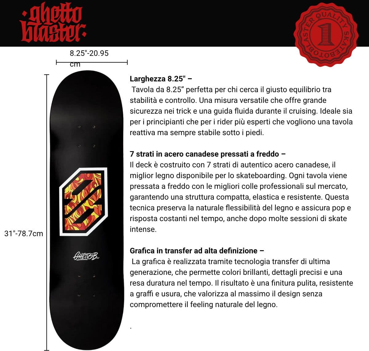 Tavola Skateboard Deck Ghettoblaster Pregripped Flame White 8.25"