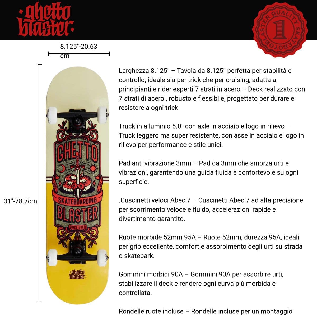 Skateboard Ghettoblaster per iniziare Sword Snp 8.0" in Skateboard Glad Store - Genova, commercioVirtuoso.it