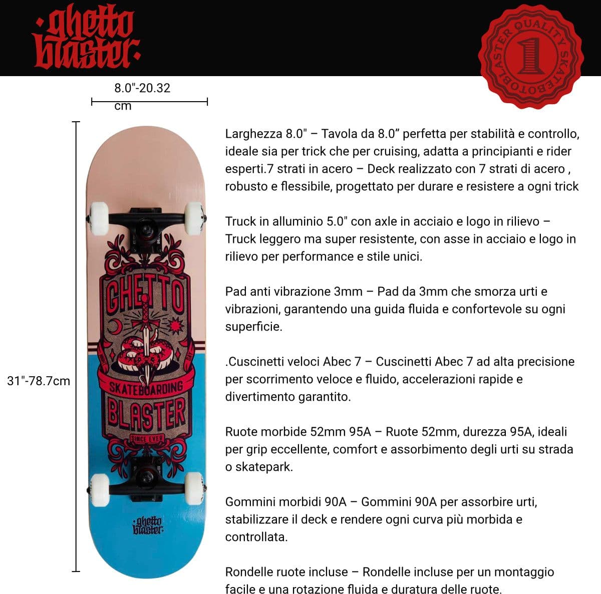 Skateboard Ghettoblaster per iniziare Sword Sand 8.0" in Skateboard Glad Store - Genova, commercioVirtuoso.it