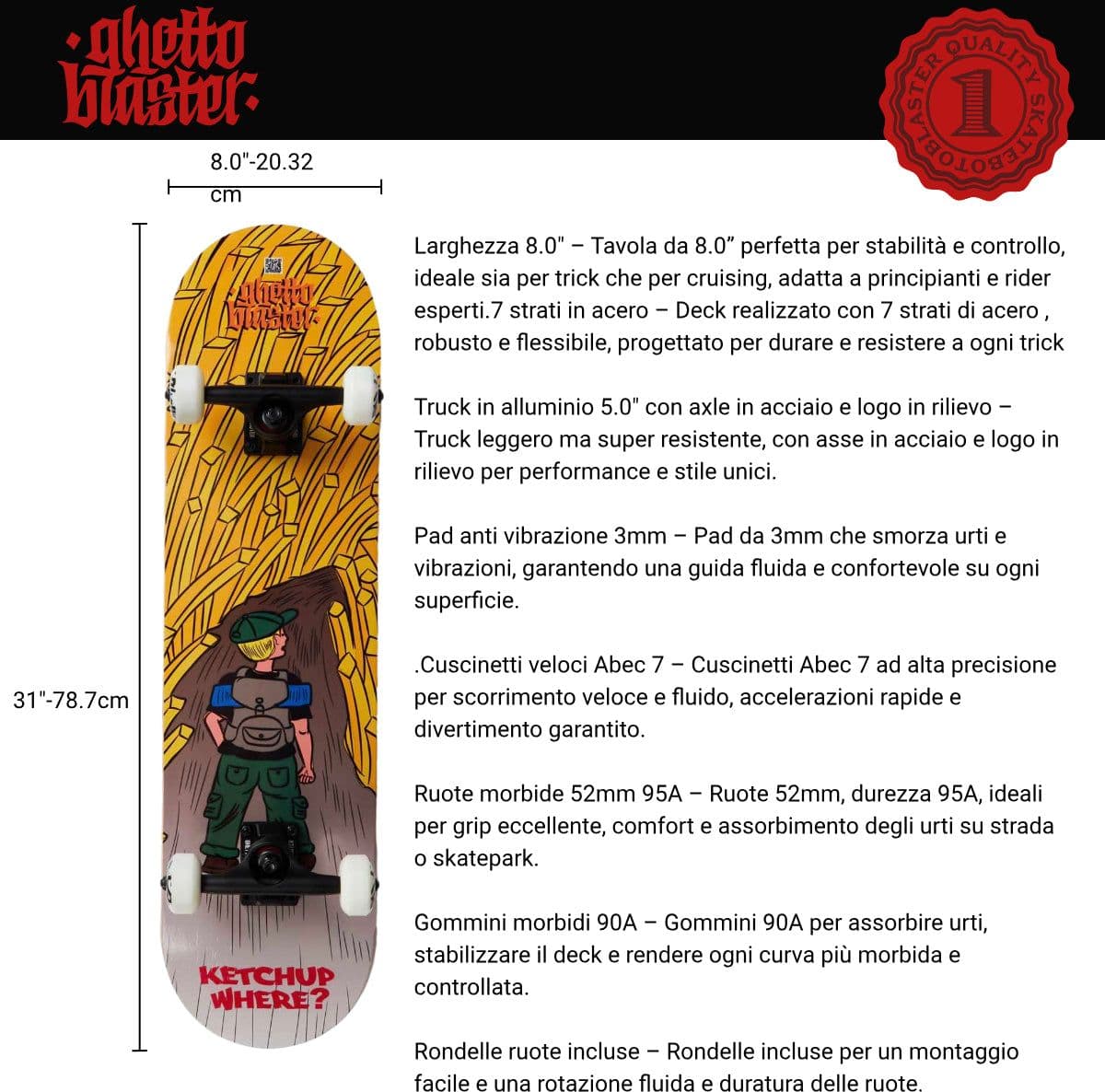 Skateboard Ghettoblaster per iniziare Forest Fries 8.0" in Skateboard Glad Store - Genova, commercioVirtuoso.it