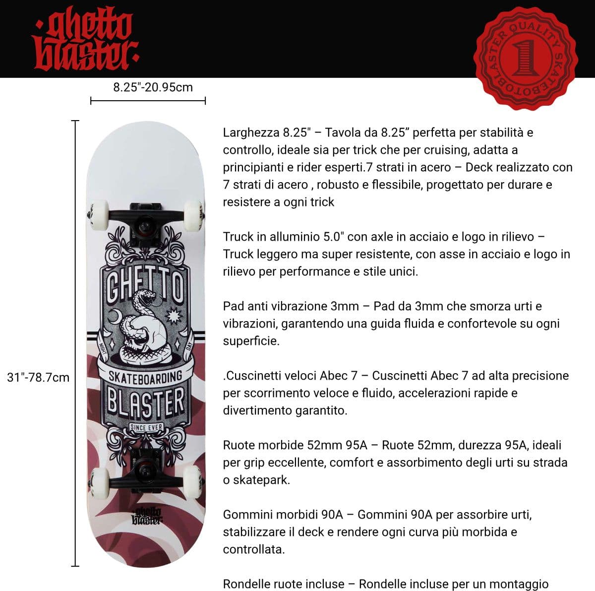 Skateboard Ghettoblaster per iniziare Multi  8.25" in Skateboard Glad Store - Genova, commercioVirtuoso.it