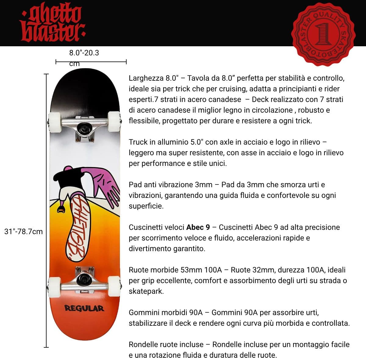 Skateboard Ghettoblaster per iniziare Push Regular  8.0" - 2
