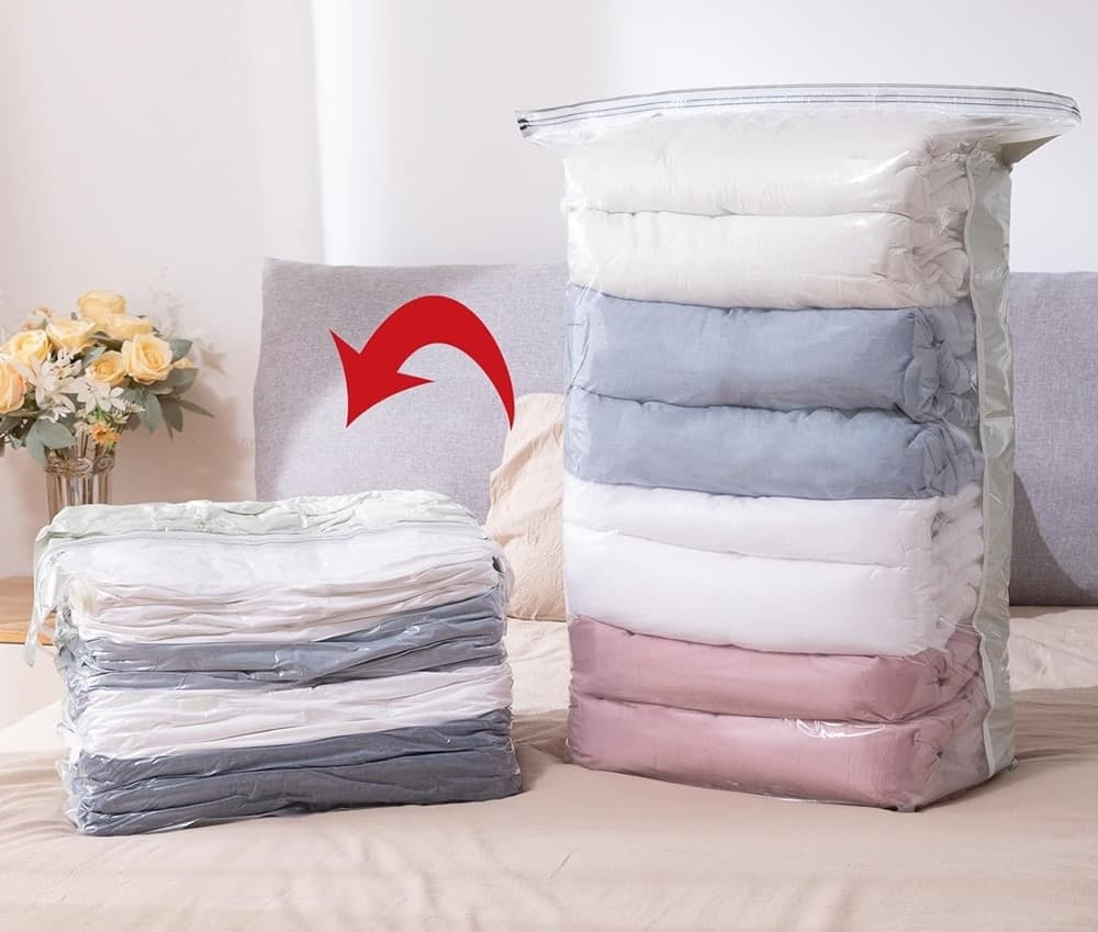 SACCHETTO BORSA SOTTOVUOTO VESTITI PIUMINI CASA NESSUNA POMPA SALVASPAZIO ARMADIO 80X100X32CM - 6