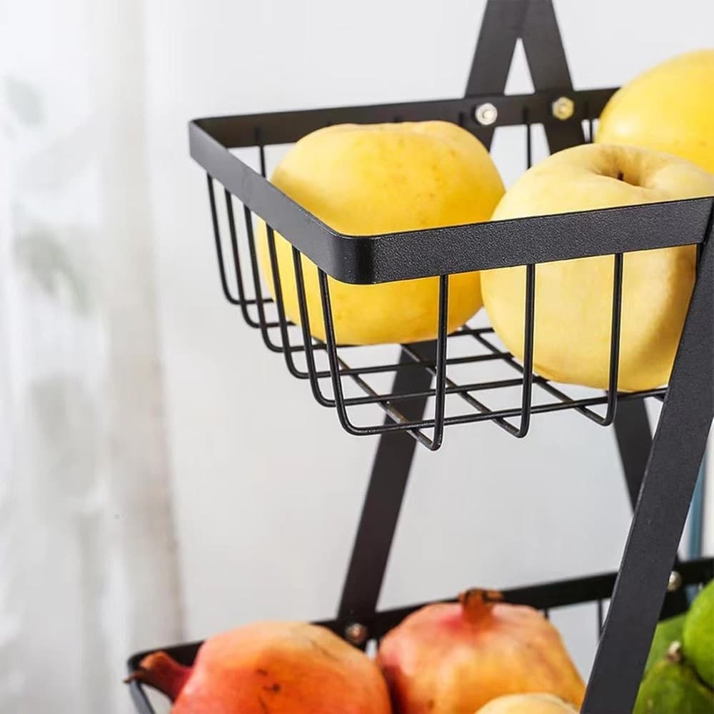 CESTINO PORTA FRUTTA RETTANGOLARE A 3 RIPIANI CON MANICO LEGNO DECORAZIONE CUCINA CASA - 9