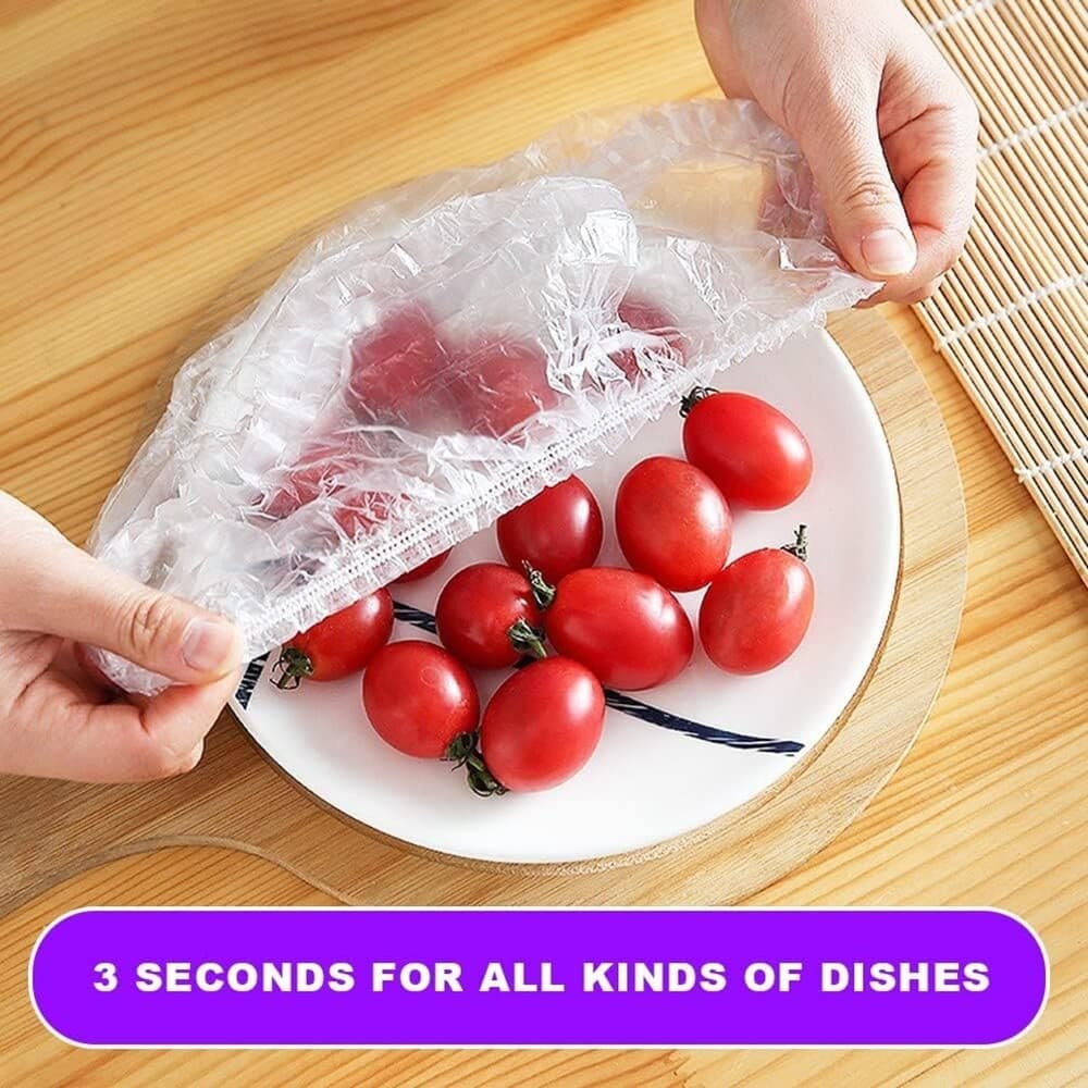 KIT 100PZ COPERTURA MONOUSO PELLICOLA TRASPARENTE FRIGO CIBO FRUTTA CONSERVAZIONE PLASTICA - 3