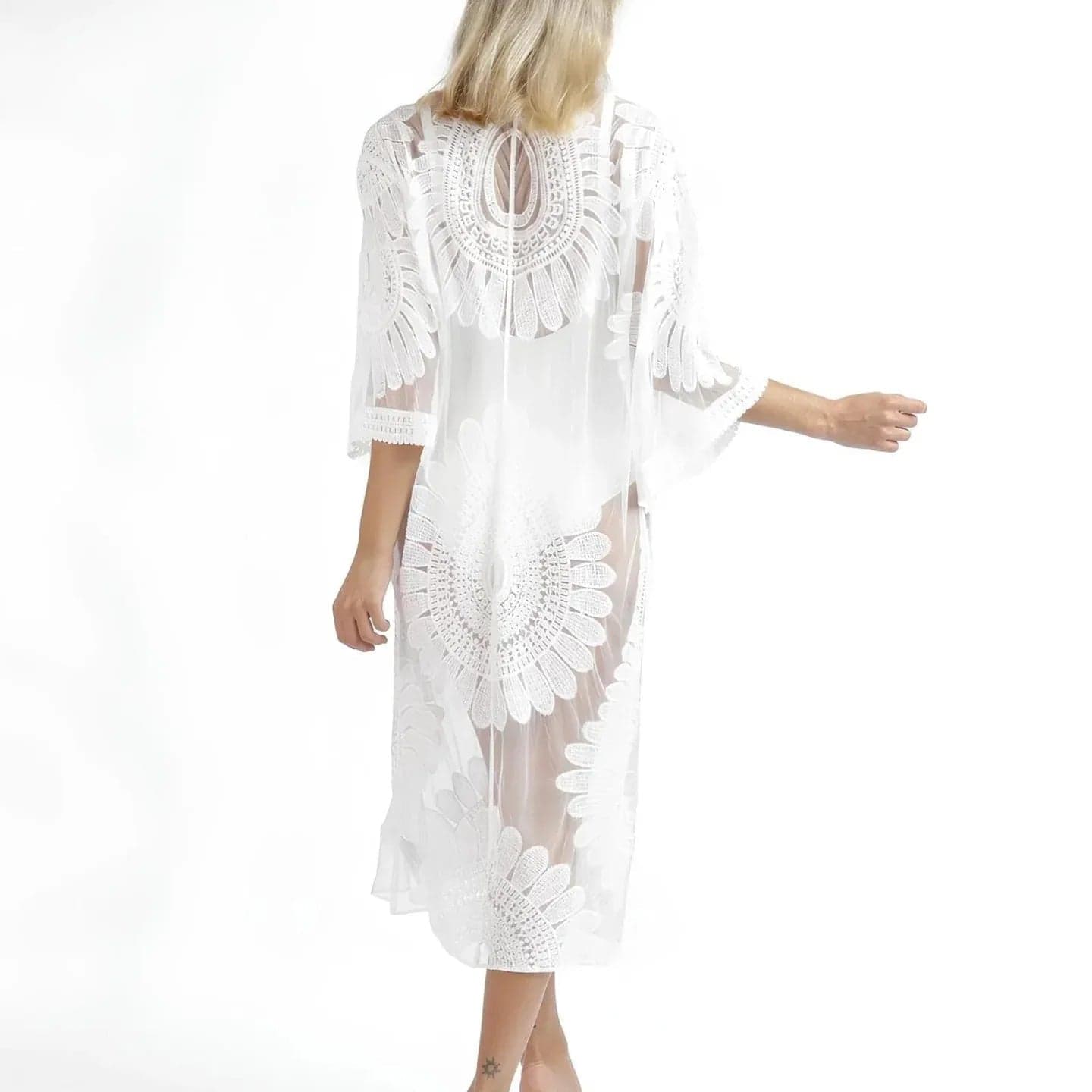 Copricostume Donna Admas 19789-0 Caftano in Maglia di Cotone Bianco - 3