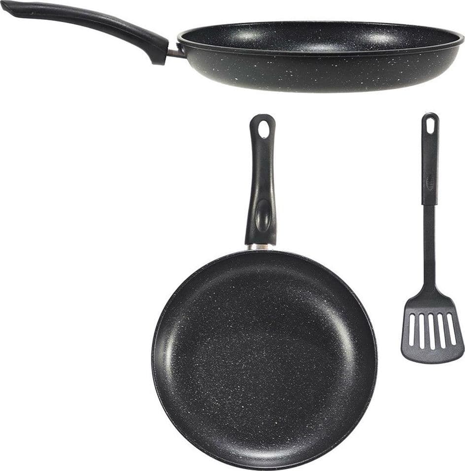 SET 2PZ PADELLA ANTIADERENTE ⌀28CM CON PALA SPATOLA FORATA MANICO ANTISCOTTATURA PFOA FREE - 4