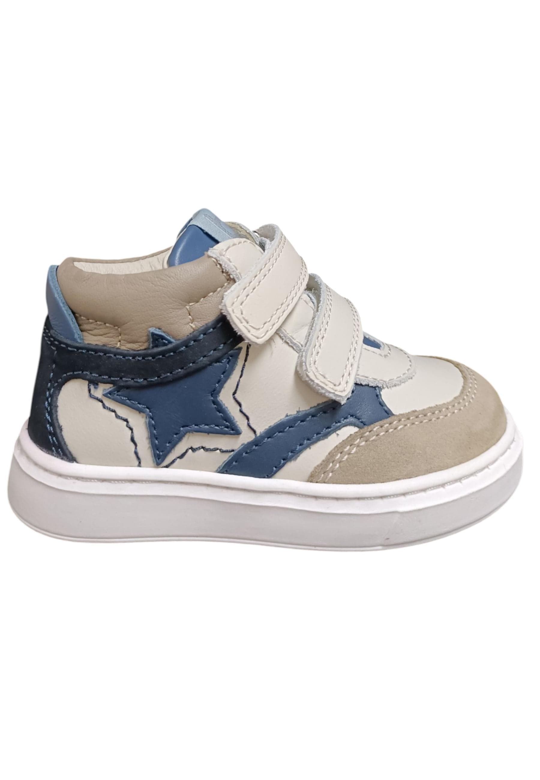 Sneakers primi passi bambino Balducci Cita beige blu pelle - Stile naturale con velcro in Ballerine Scarpetteria Gica - Trani, commercioVirtuoso.it