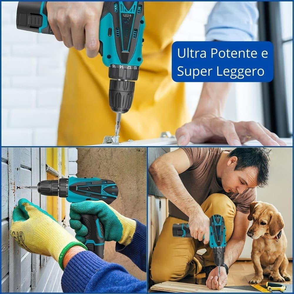 SET TRAPANO AVVITATORE + FLEX SMERIGLIATRICE ANGOLARE A BATTERIA 18V CON ACCESSORI - 6