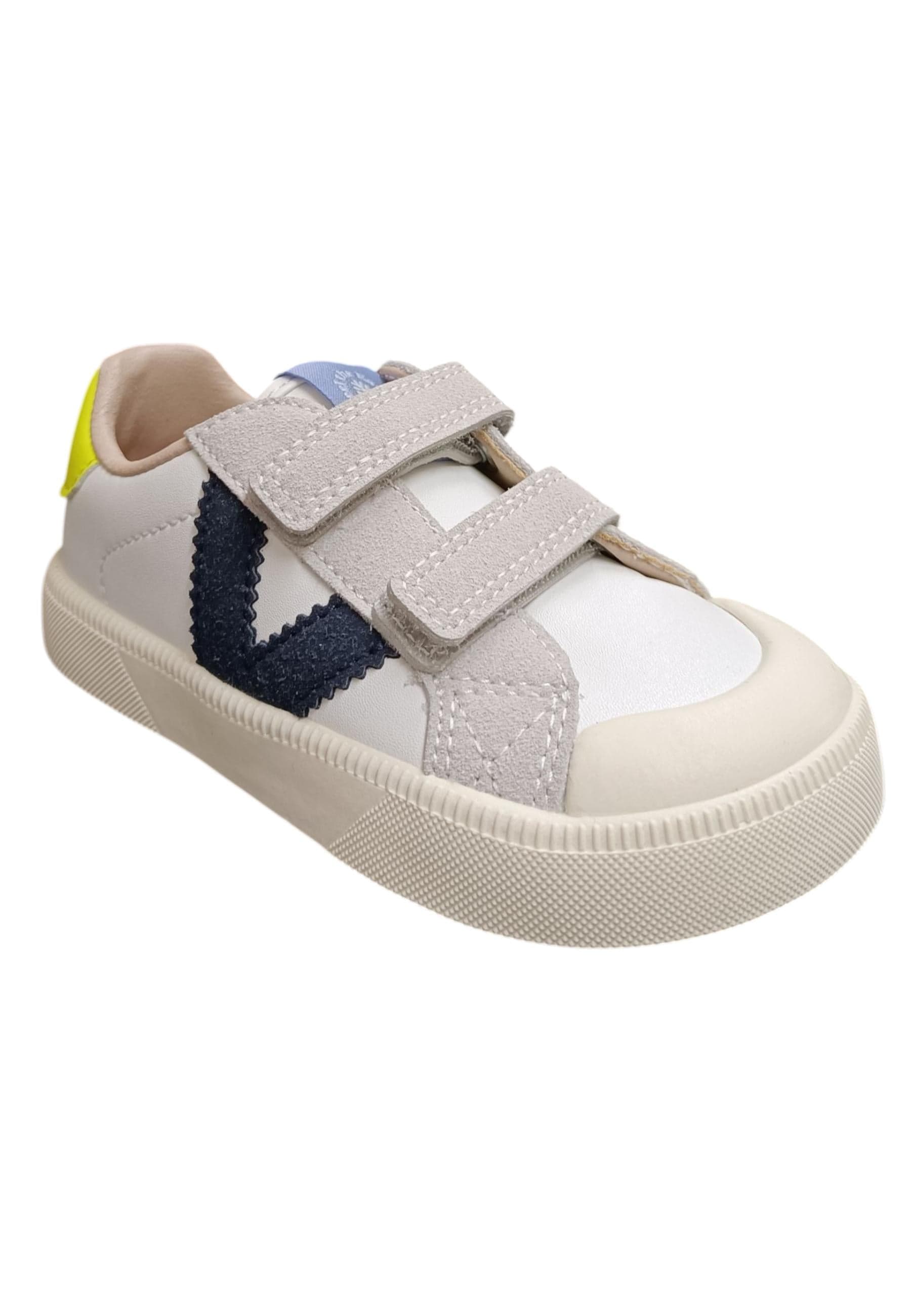 Sneakers bambino Victoria Oliver bianco blu giallo pelle - Stile colorato con velcro in Ballerine Scarpetteria Gica - Trani, commercioVirtuoso.it