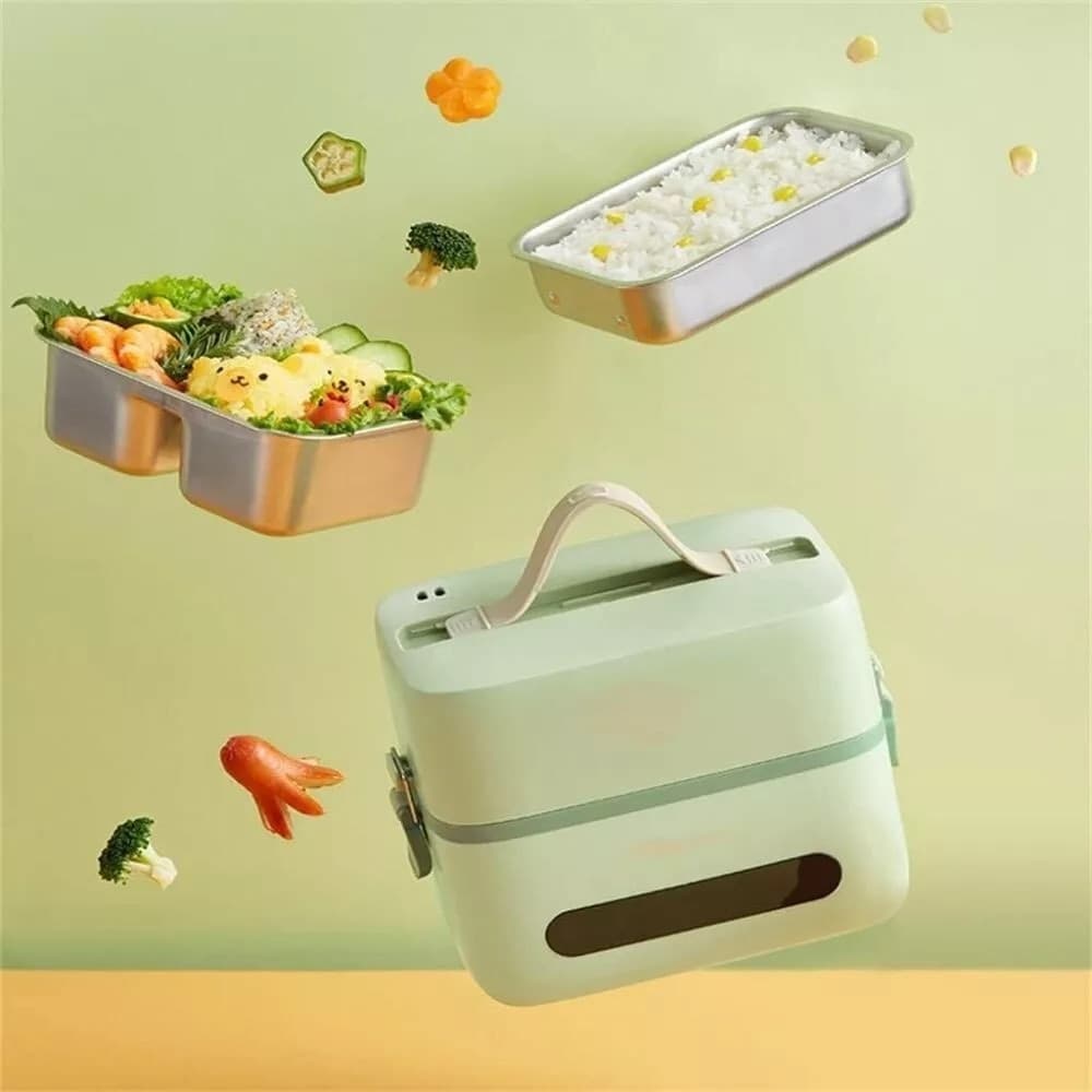 PORTA PRANZO LUNCH BOX SCALDAVIVANDE ELETTRICO PORTATILE CON DOPPIO SCOMPARTO IN ACCIAIO - 7