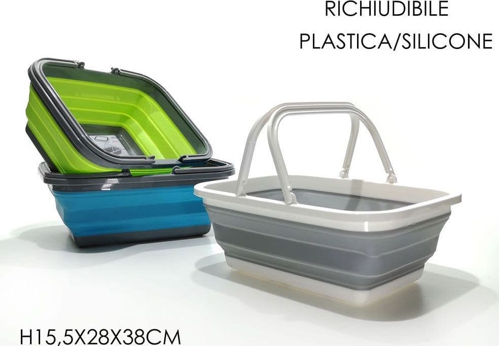 CESTINO MULTIUSO PIEGHEVOLE SALVASPAZIO CON MANICI RICHIUDIBILE IN PLASTICA SILICONE - 2