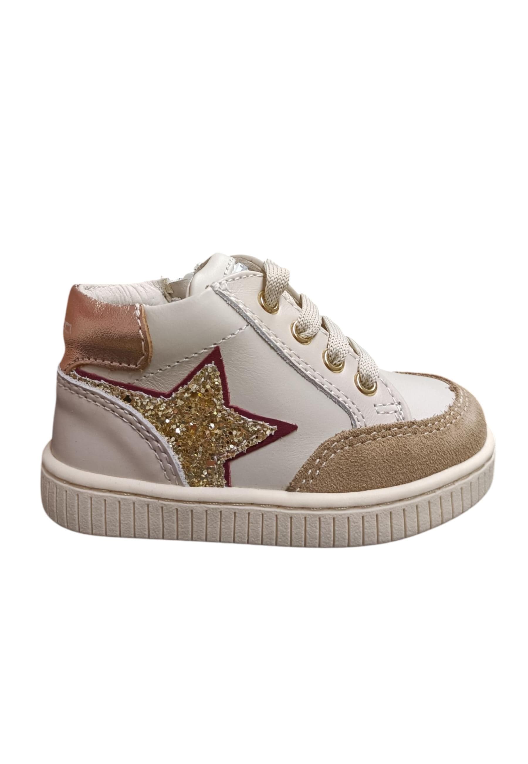Sneakers primi passi bambina Balducci Cita bianco beige oro pelle - Eleganza luminosa con lacci