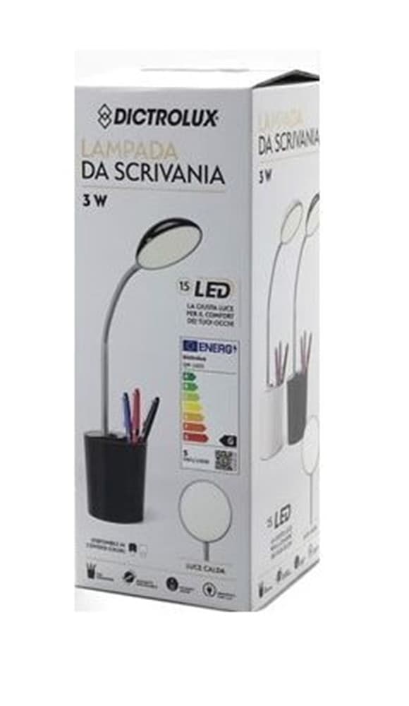 LAMPADA DA TAVOLO SCRIVANIA CON PORTAPENNE 3 WATT 15LED 16V A LUCE CALDA IN 2 COLORI - 3