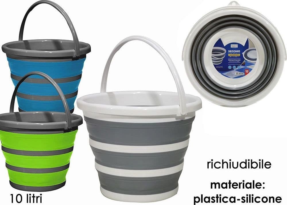 SECCHIO CON MANICO MULTIUSO RICHIUDIBILE SALVASPAZIO CAPACITÀ 10 LT IN PLASTICA SILICONE - 2