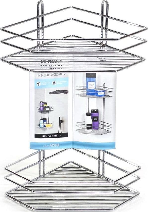 MENSOLA ANGOLARE SCAFFALE 2 RIPIANI ORGANIZZATORE BAGNO PORTASAPONE DOCCIA IN METALLO - 4
