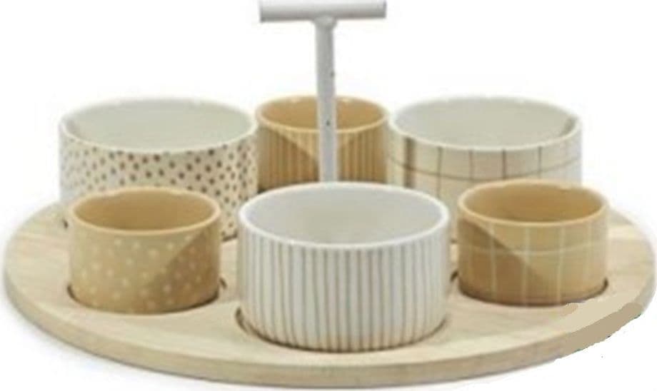 SET ANTIPASTIERA CON 6 CIOTOLINE SU VASSOIO BASE IN BAMBOO ⌀29CM PER ANTIPASTI SNACK - 4