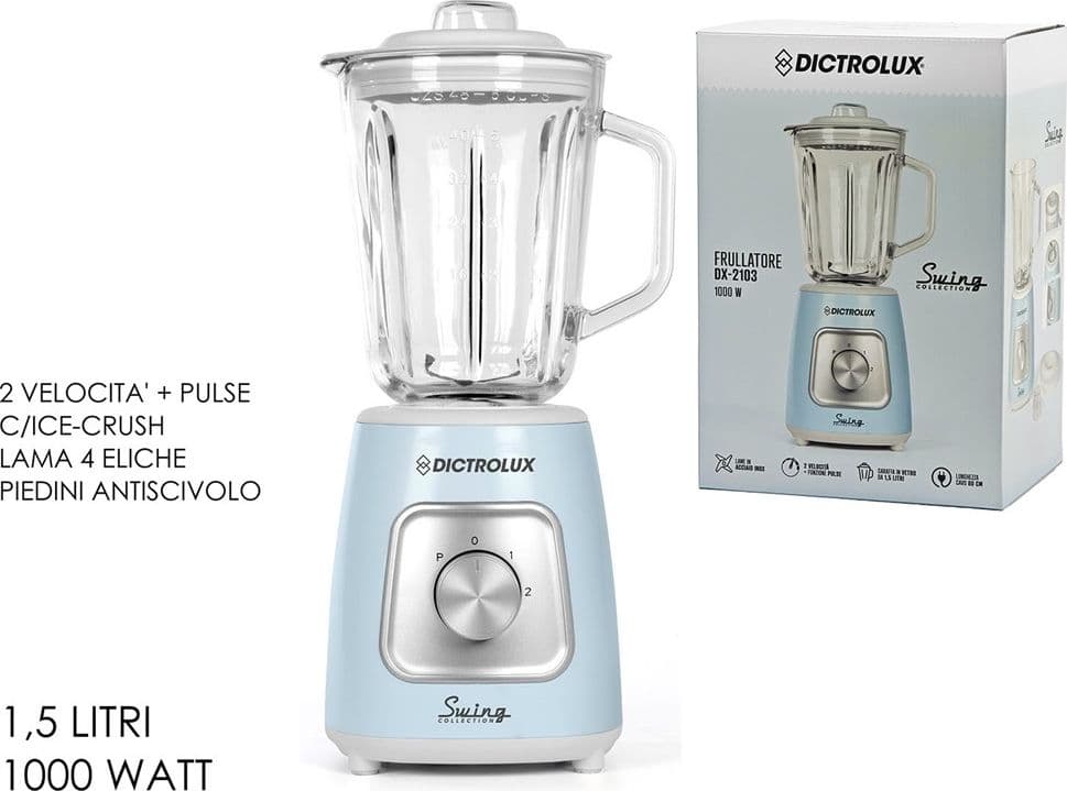 FRULLATORE 1000W CON CARAFFA IN VETRO 1.5LT 2 VELOCITÀ + PULSE DESIGN VINTAGE RETRÒ - 8