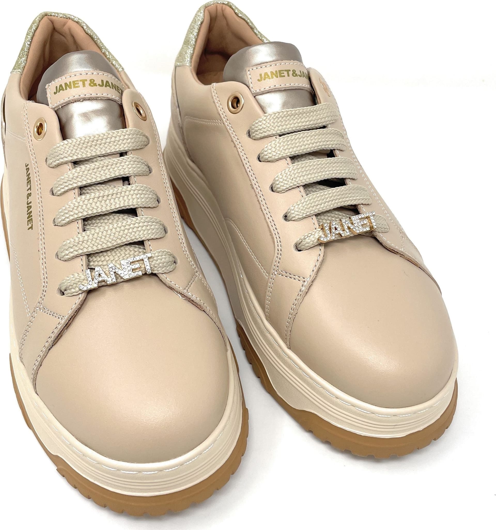 Janet & Janet sneakers donna in pelle beige J-422 - 5